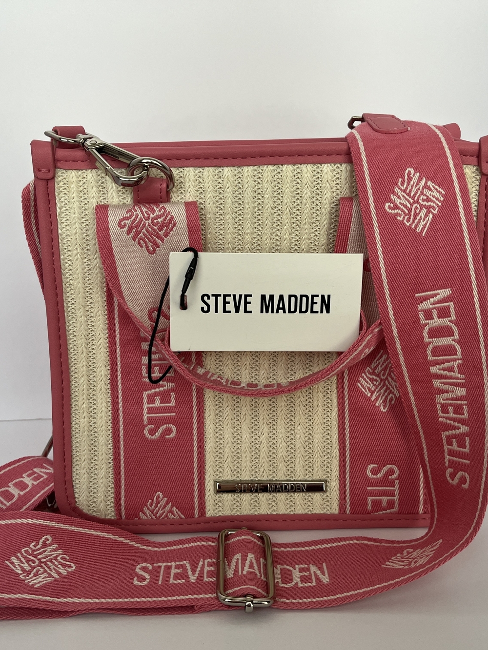Steve Madden Pink and Cream Woven Crossbody Bag